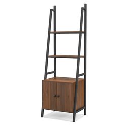 industrial ladder bookshelf with storage cabinet & metal frame, multifunctional display shelf for home or office