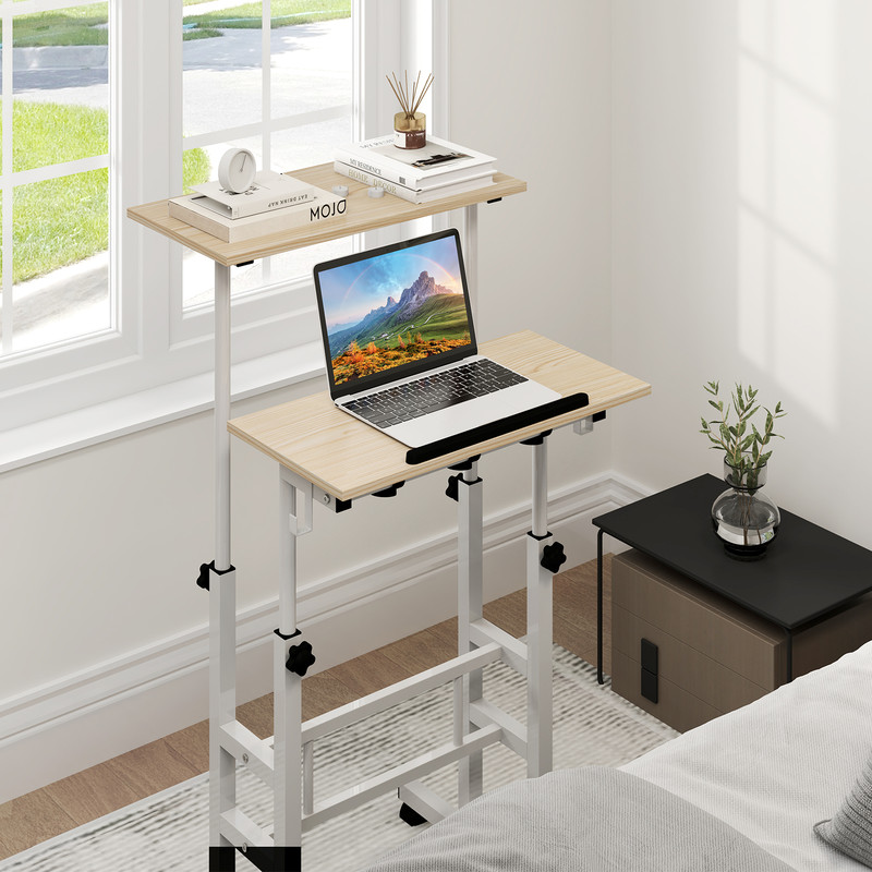 Ergonomic Height Adjustable Standing Desk With Locking Rolling Wheels Mobile Desk For Office  Home  1
