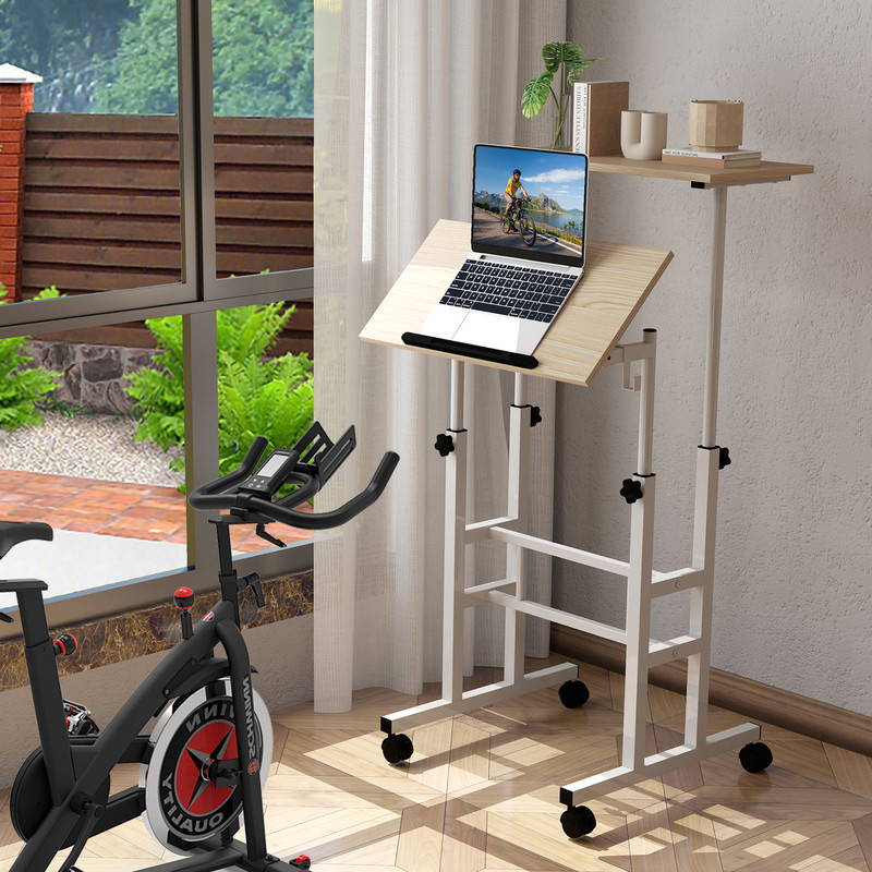 Ergonomic Height Adjustable Standing Desk With Locking Rolling Wheels Mobile Desk For Office  Home  2