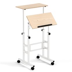 ergonomic height adjustable standing desk with locking rolling wheels, mobile desk for office & home use