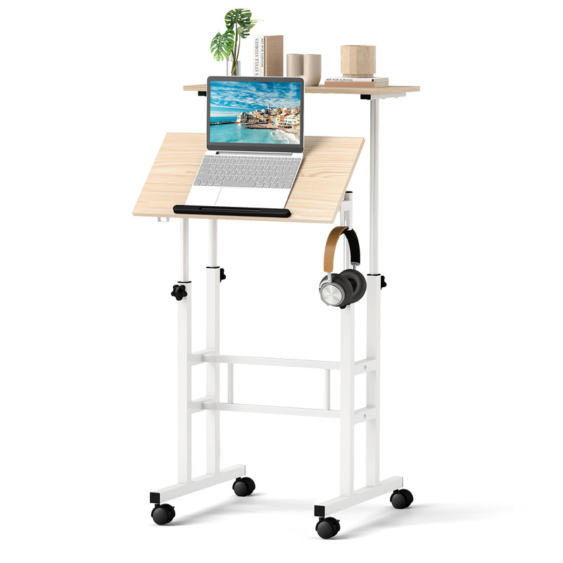 Ergonomic Height Adjustable Standing Desk With Locking Rolling Wheels Mobile Desk For Office  Home  7