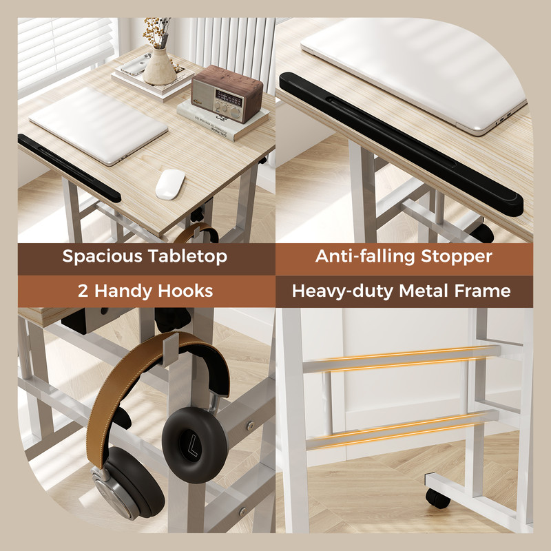 Ergonomic Height Adjustable Standing Desk With Locking Rolling Wheels Mobile Desk For Office  Home  3