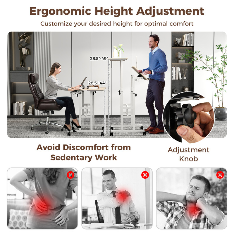 Ergonomic Height Adjustable Standing Desk With Locking Rolling Wheels Mobile Desk For Office  Home  6