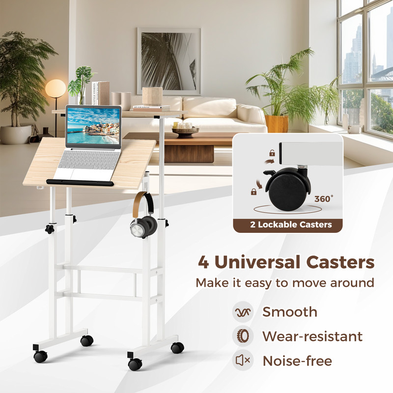 Ergonomic Height Adjustable Standing Desk With Locking Rolling Wheels Mobile Desk For Office  Home  5