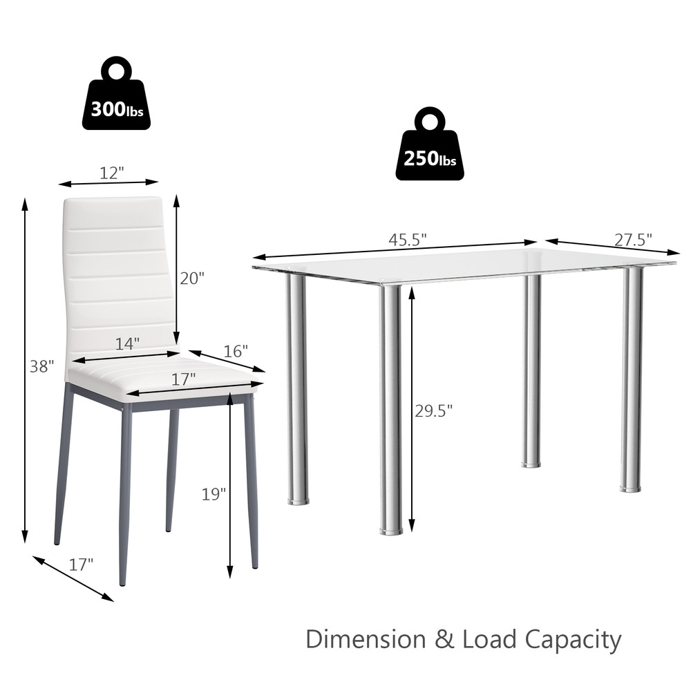 Modern Dining Set With 4 PVC Leather Chairs Tempered Glass Table And Steel Frame For Kitchen Or Sma 6
