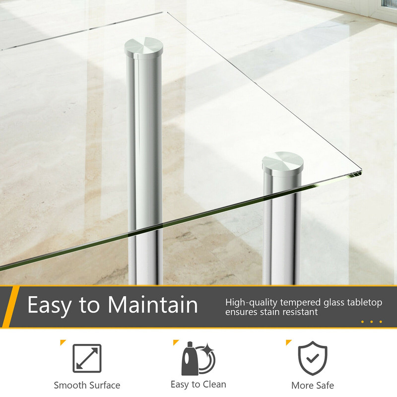 Modern Dining Set With 4 PVC Leather Chairs Tempered Glass Table And Steel Frame For Kitchen Or Sma 5