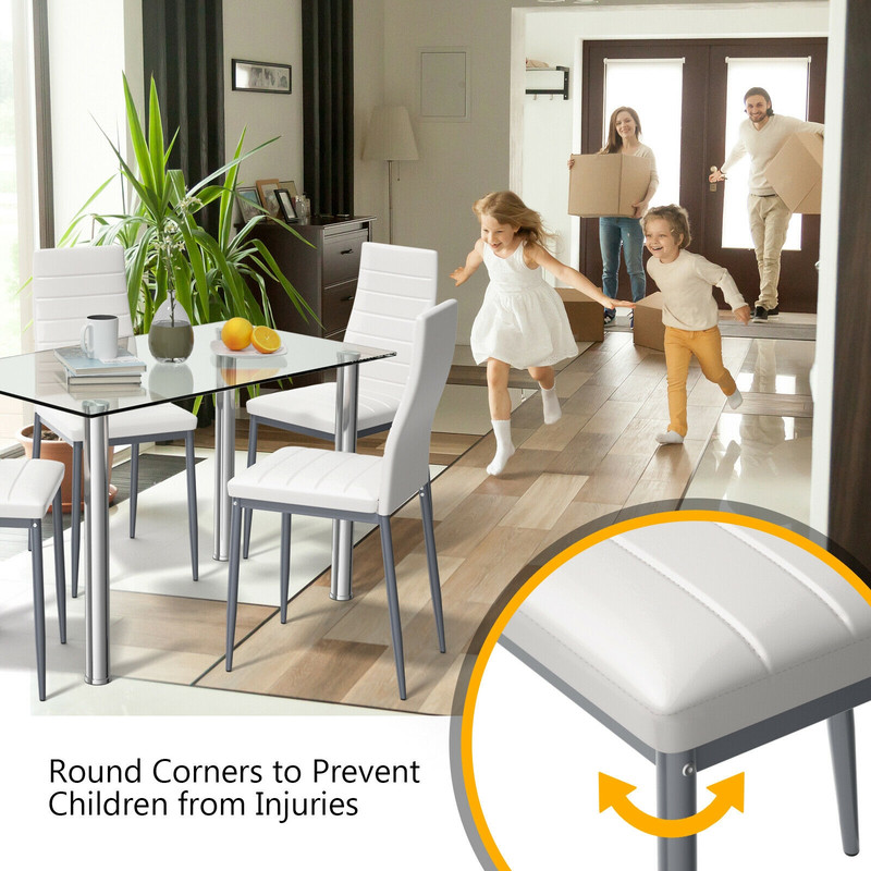 Modern Dining Set With 4 PVC Leather Chairs Tempered Glass Table And Steel Frame For Kitchen Or Sma 3