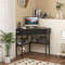 Triangle Corner Desk with Charging Station Compact Space-Saving Design with 2 Drawers & Storage Shelf