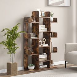 tree shaped bookshelf with 13 compartments rustic brown home & office storage solution