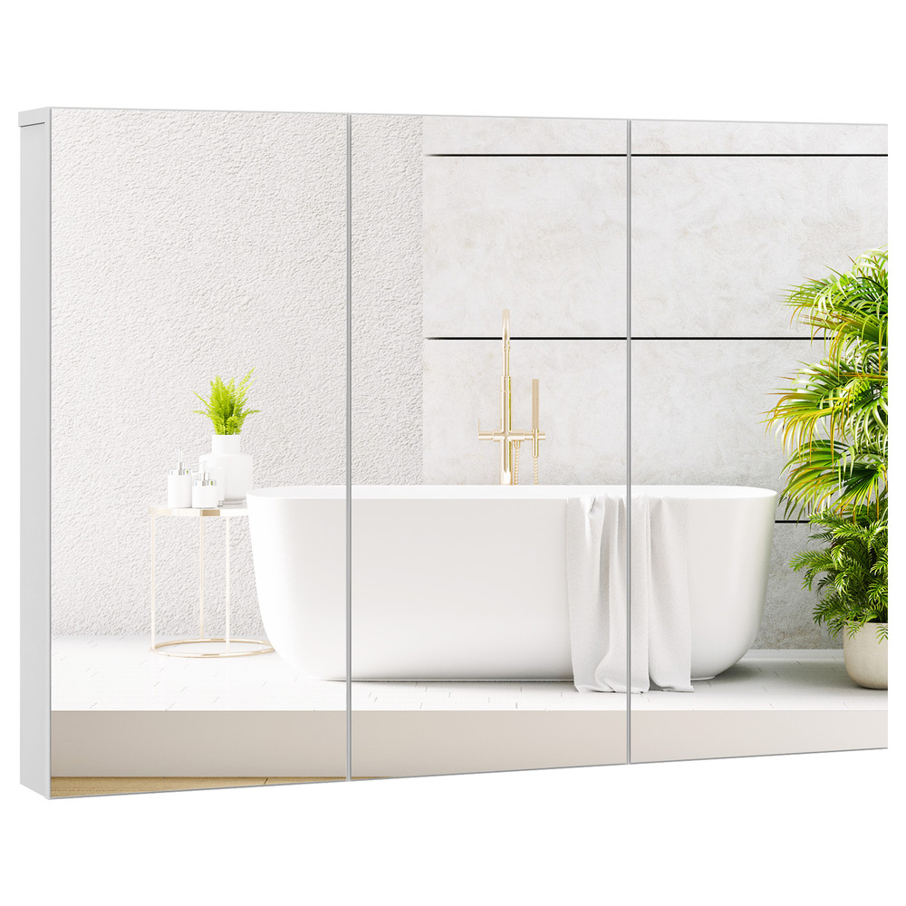 36 Frameless Bathroom Wall Mounted Mirror Cabinet With 3 Doors  Adjustable Shelves 4