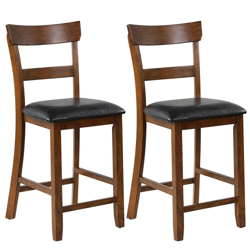 2Piece Counter Height Chair Set With Leather Seat Sturdy Rubber Wood Legs 4