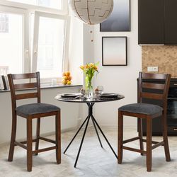2 pieces counter height chairs with fabric seat & rubber wood legs, retro kitchen & bar stools