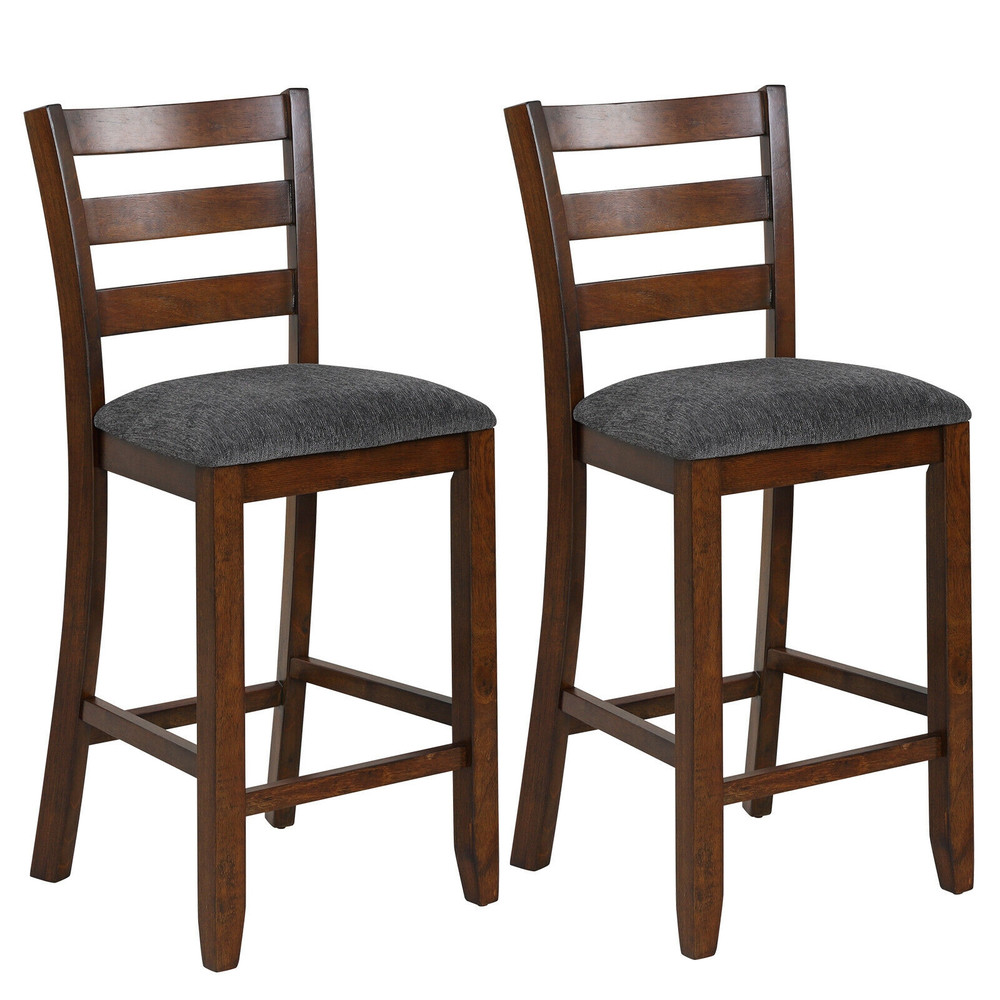 2 Pieces Counter Height Chairs With Fabric Seat  Rubber Wood Legs Retro Kitchen  Bar Stools 2