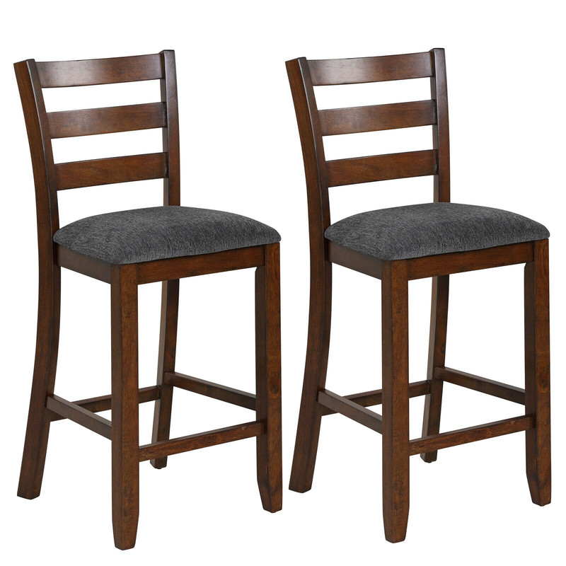 2 Pieces Counter Height Chairs With Fabric Seat  Rubber Wood Legs Retro Kitchen  Bar Stools 2
