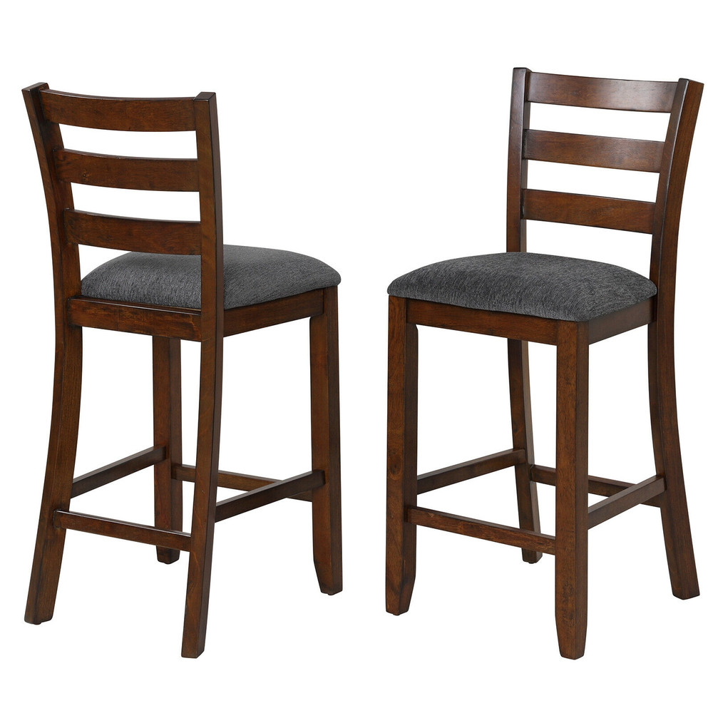 2 Pieces Counter Height Chairs With Fabric Seat  Rubber Wood Legs Retro Kitchen  Bar Stools 3