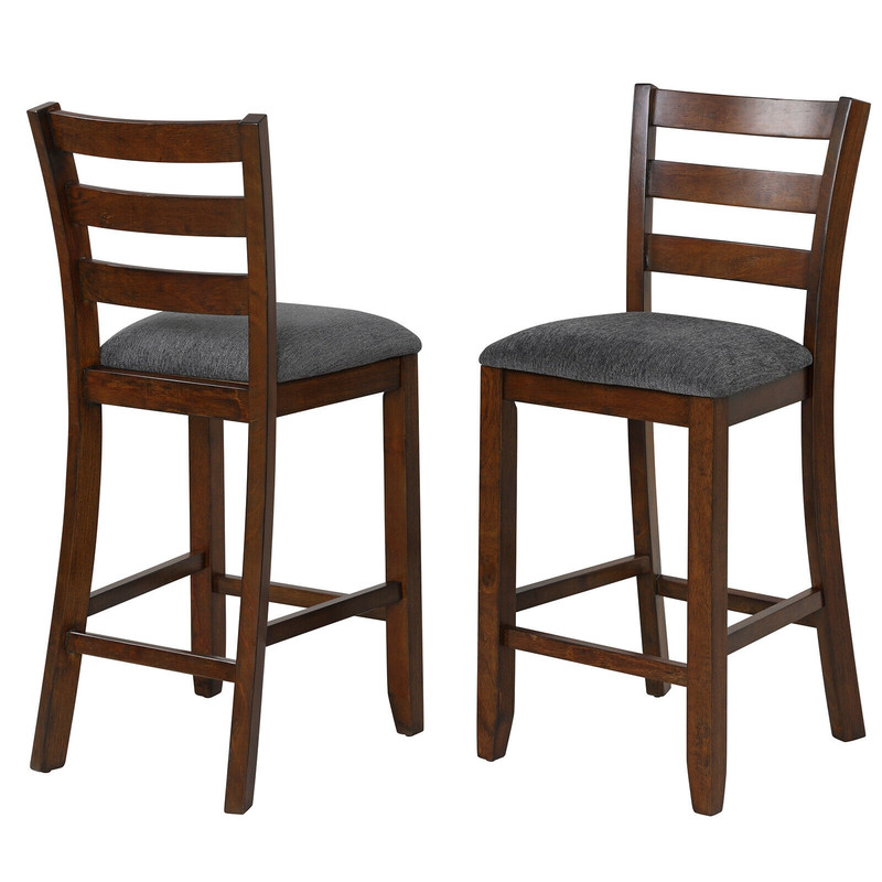 2 Pieces Counter Height Chairs With Fabric Seat  Rubber Wood Legs Retro Kitchen  Bar Stools 3
