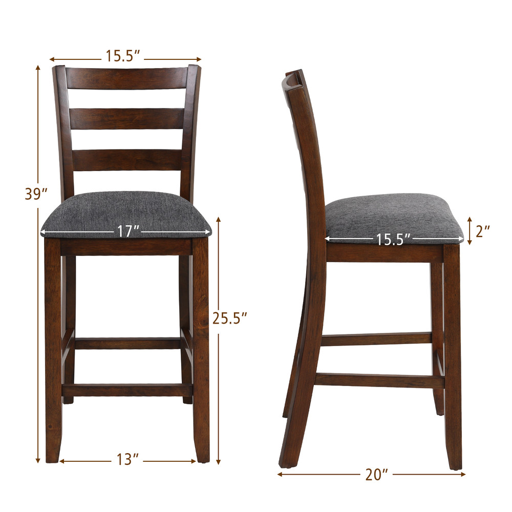2 Pieces Counter Height Chairs With Fabric Seat  Rubber Wood Legs Retro Kitchen  Bar Stools 4