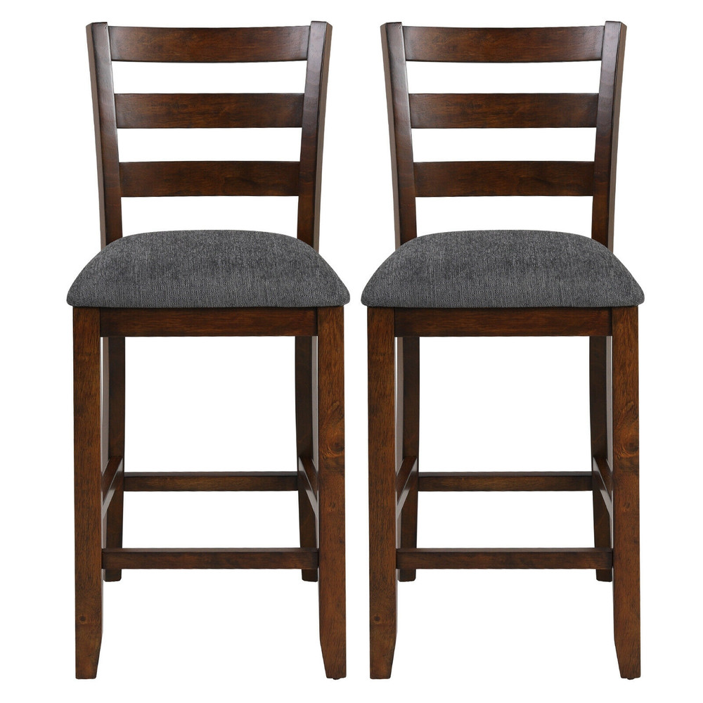 2 Pieces Counter Height Chairs With Fabric Seat  Rubber Wood Legs Retro Kitchen  Bar Stools 6
