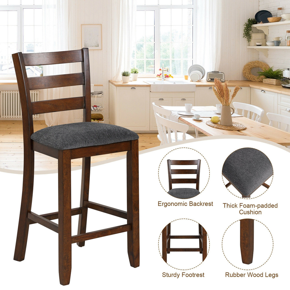 2 Pieces Counter Height Chairs With Fabric Seat  Rubber Wood Legs Retro Kitchen  Bar Stools 7