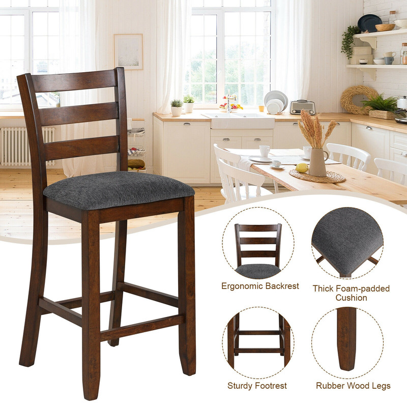 2 Pieces Counter Height Chairs With Fabric Seat  Rubber Wood Legs Retro Kitchen  Bar Stools 7