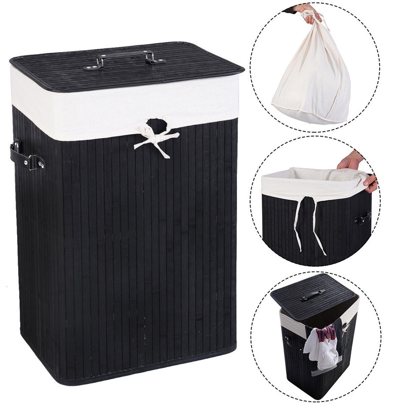 Bamboo Laundry Hamper With Lid 19 Gal Rectangle Clothes Basket With Handles Large Storage Space 4