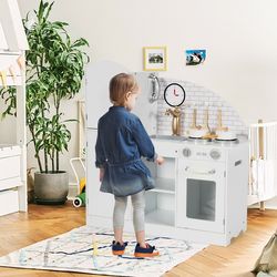kids kitchen playset, pretend play cooking set with vivid faucet & telephone for imaginative fun