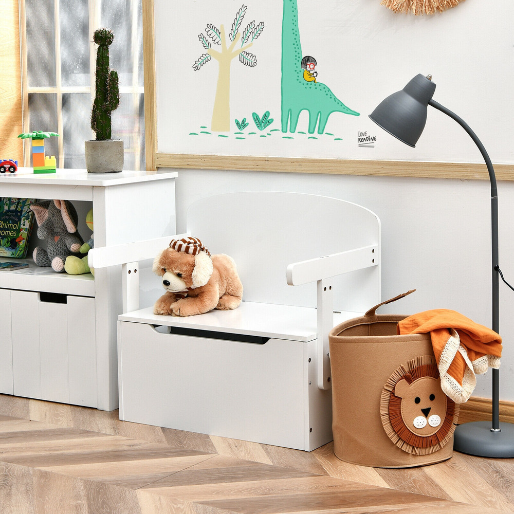 3in1 Kids Convertible Storage Bench Wood Activity Table Chair Set For Toddlers 6