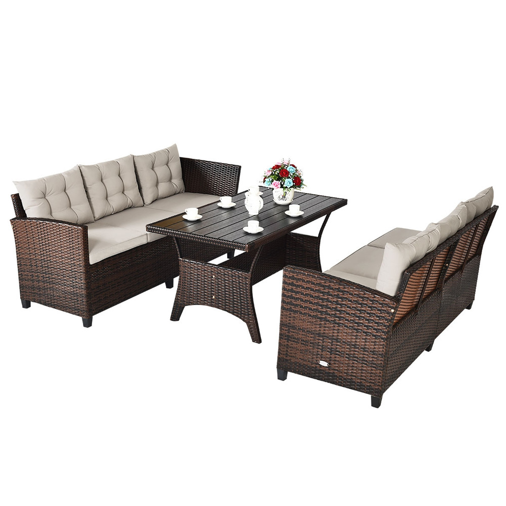 3-Piece Hand-Woven Rattan Outdoor Sofa Set with Dining Table, All-Weather Patio Furniture
