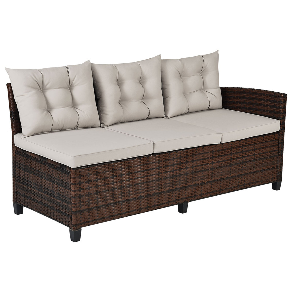 3-Piece Hand-Woven Rattan Outdoor Sofa Set with Dining Table, All-Weather Patio Furniture