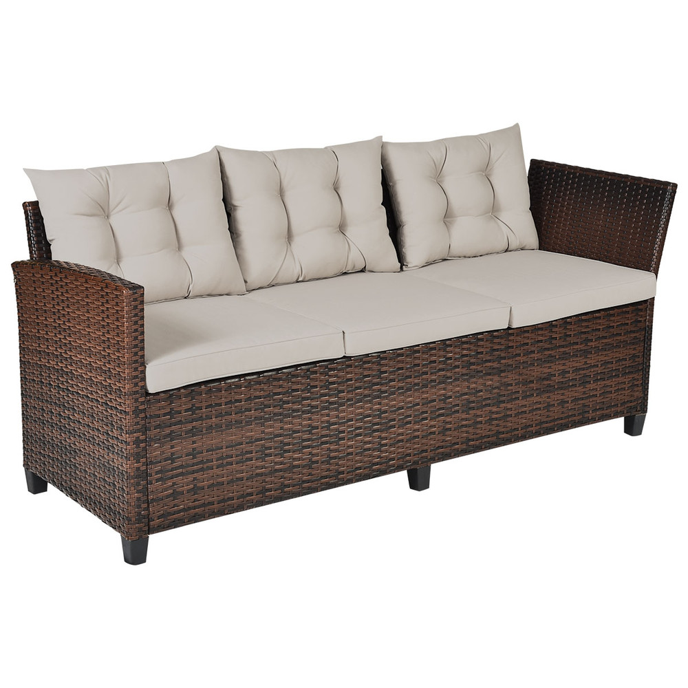 3-Piece Hand-Woven Rattan Outdoor Sofa Set with Dining Table, All-Weather Patio Furniture