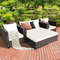 5Piece Patio Cushioned Rattan Furniture Set In White Outdoor Wicker Sofa Set With Ottomans 0