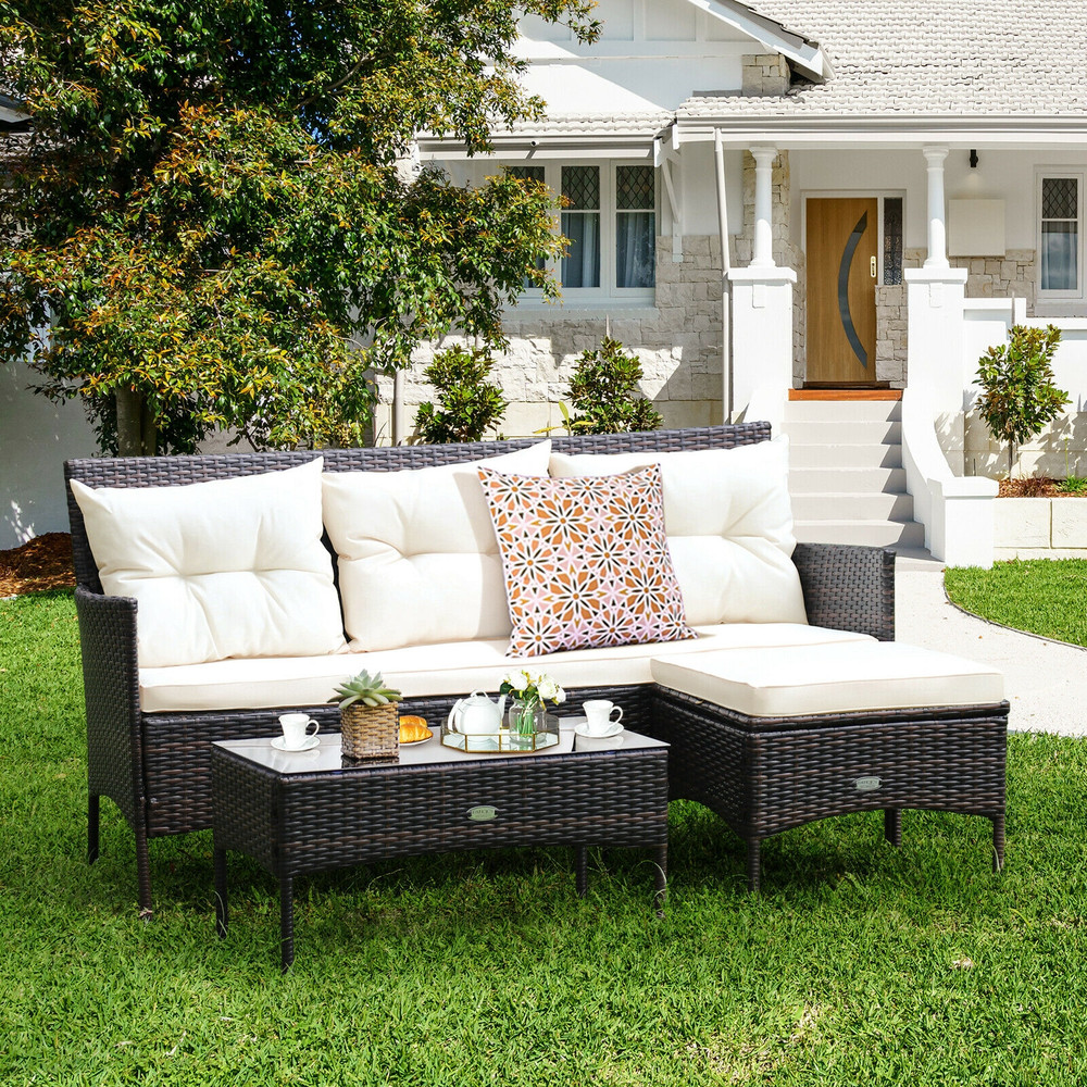 3-Piece Patio Furniture Sectional Set with 5 Cozy Seats & Thick Cushions, All-Weather Outdoor Sofa