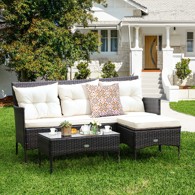 3-Piece Patio Furniture Sectional Set with 5 Cozy Seats & Thick Cushions, All-Weather Outdoor Sofa