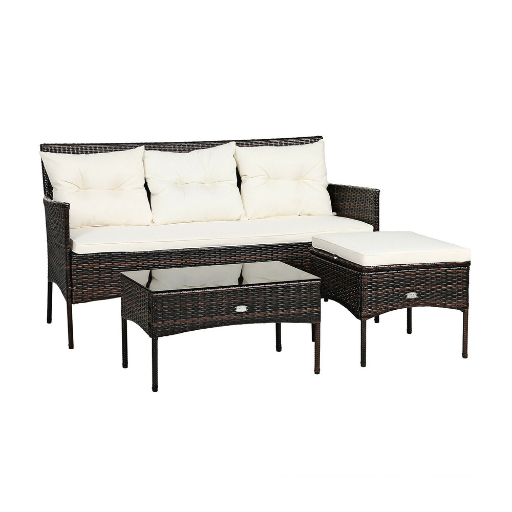 3-Piece Patio Furniture Sectional Set with 5 Cozy Seats & Thick Cushions, All-Weather Outdoor Sofa