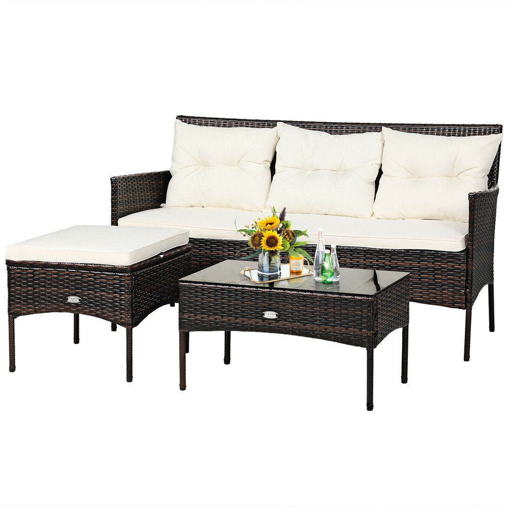 3-Piece Patio Furniture Sectional Set with 5 Cozy Seats & Thick Cushions, All-Weather Outdoor Sofa