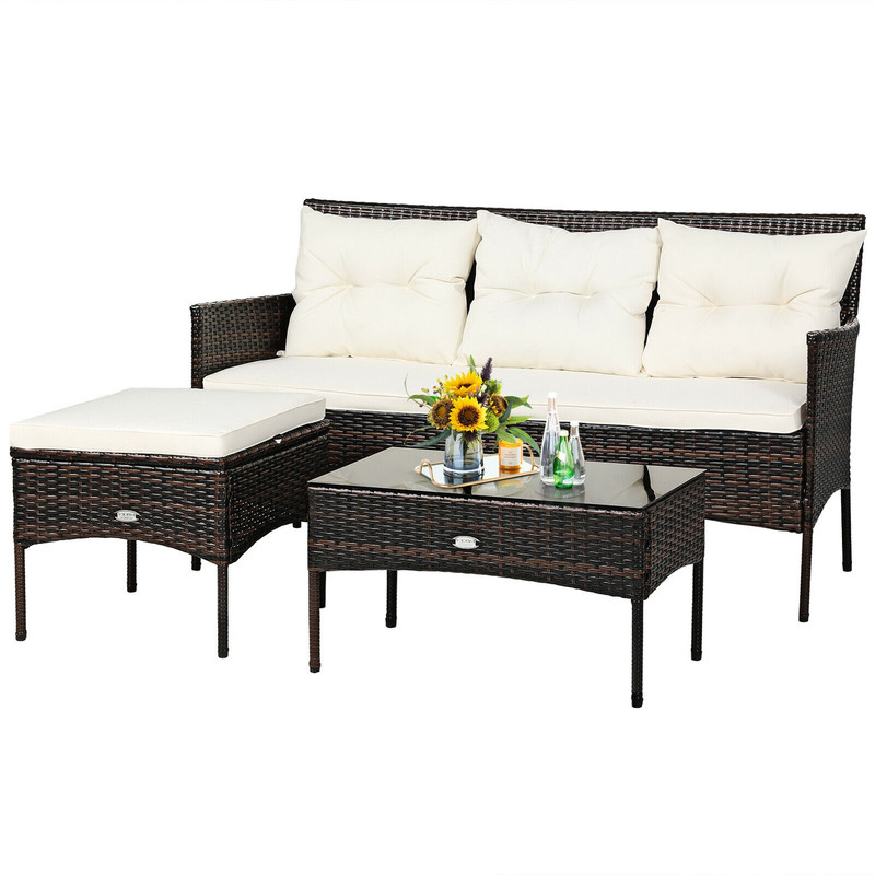 3-Piece Patio Furniture Sectional Set with 5 Cozy Seats & Thick Cushions, All-Weather Outdoor Sofa