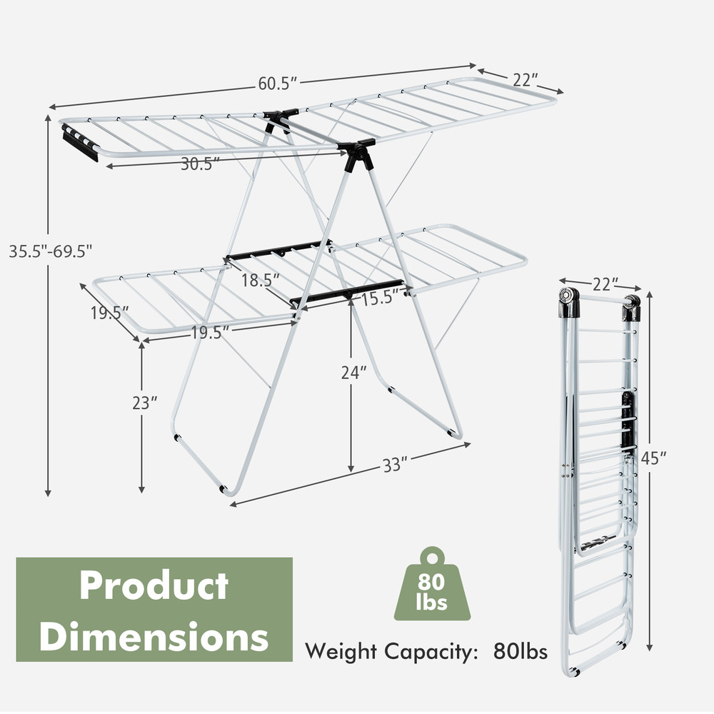 2Tier Foldable Clothes Drying Rack With Adjustable Gullwing Design SpaceSaving  HeavyDuty 2