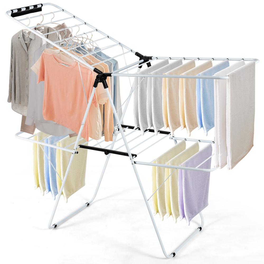2Tier Foldable Clothes Drying Rack With Adjustable Gullwing Design SpaceSaving  HeavyDuty 7