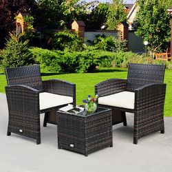 3-piece pe rattan wicker furniture set with cushion sofa & coffee table for garden