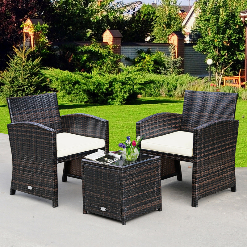 3Piece PE Rattan Wicker Furniture Set With Cushion Sofa  Coffee Table For Garden 0