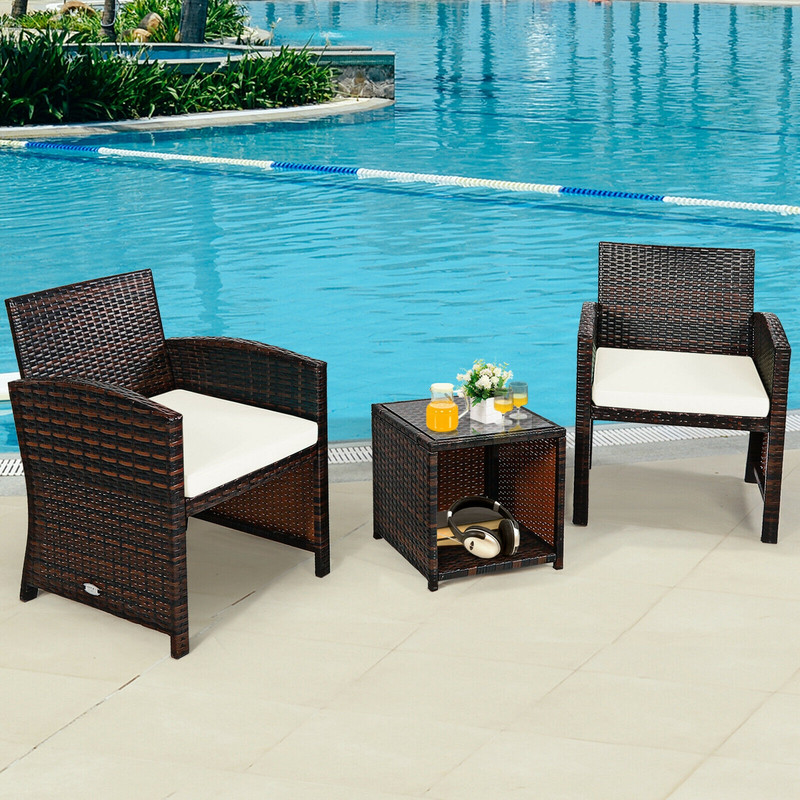 3Piece PE Rattan Wicker Furniture Set With Cushion Sofa  Coffee Table For Garden 1