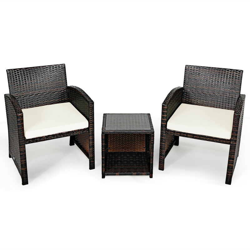 3Piece PE Rattan Wicker Furniture Set With Cushion Sofa  Coffee Table For Garden 3