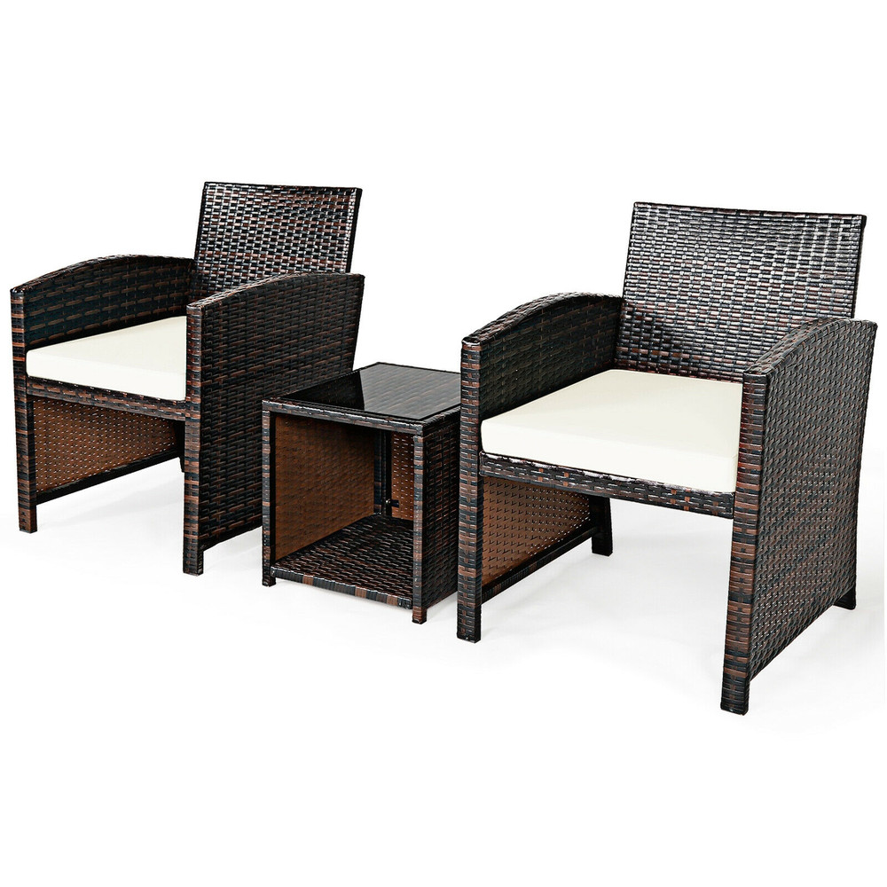 3Piece PE Rattan Wicker Furniture Set With Cushion Sofa  Coffee Table For Garden 4