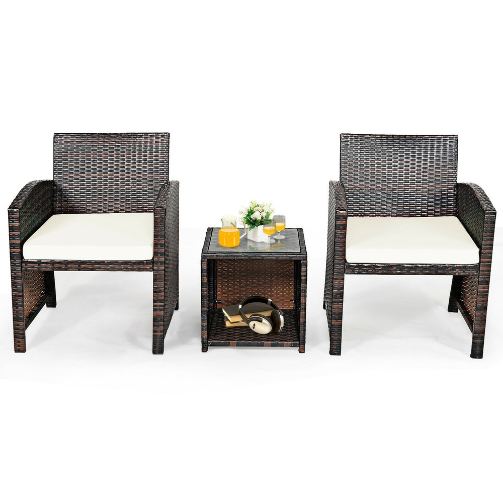 3Piece PE Rattan Wicker Furniture Set With Cushion Sofa  Coffee Table For Garden 6