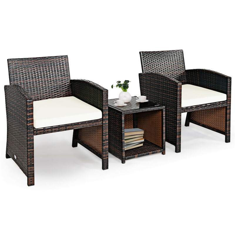3Piece PE Rattan Wicker Furniture Set With Cushion Sofa  Coffee Table For Garden 7