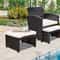 2 Pieces Patio Rattan Ottomans With Soft Cushion For Patio Garden WeatherResistant Comfortable 1