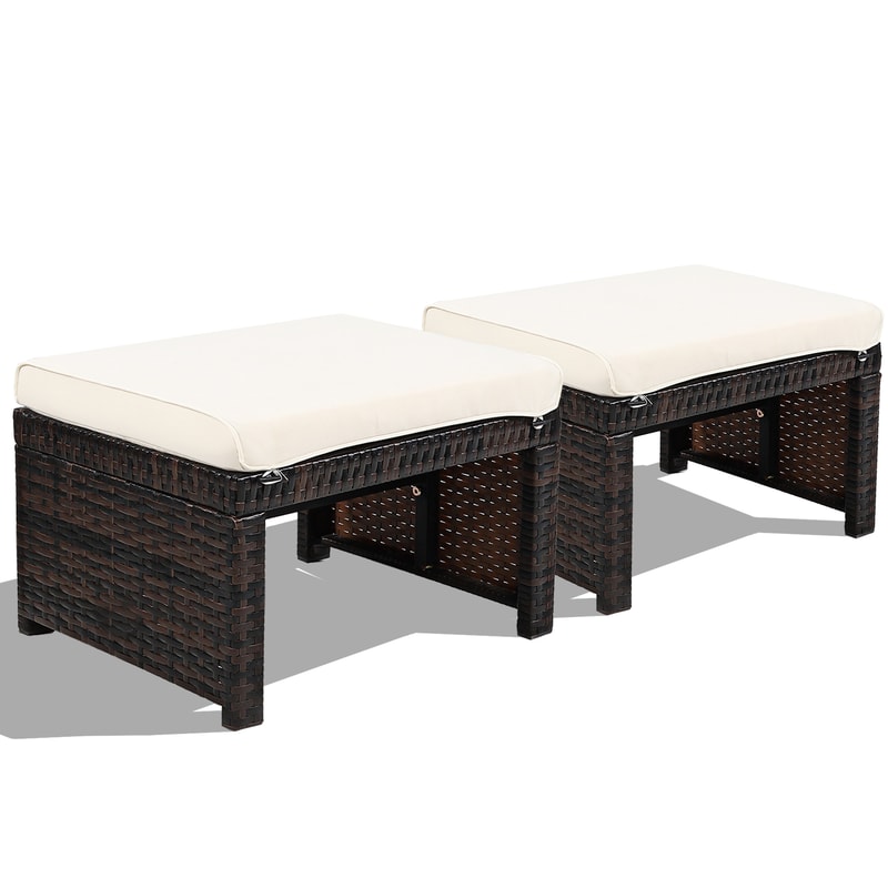 2 Pieces Patio Rattan Ottomans With Soft Cushion For Patio Garden WeatherResistant Comfortable 7