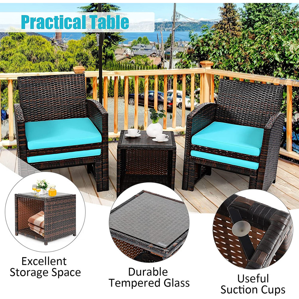 5Piece Patio Rattan Furniture Set With Ottoman Tempered Glass Coffee Table 3