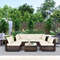 6-Piece Patio Rattan Furniture Set with Cushions & Glass Coffee Table, Outdoor Lounge Set