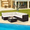 6-Piece Patio Rattan Furniture Set with Cushions & Glass Coffee Table, Outdoor Lounge Set